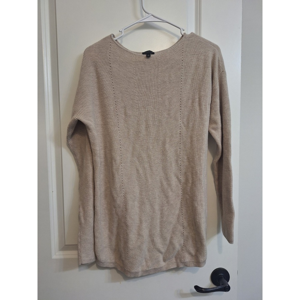 Talbots Cotton Cashmere Blend Lightweight Tunic Sweater Tan Beige Cream Size L